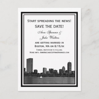 Carte Postale Faire-part Ligne d'horizon de Boston Gravée Cadre Save the Da