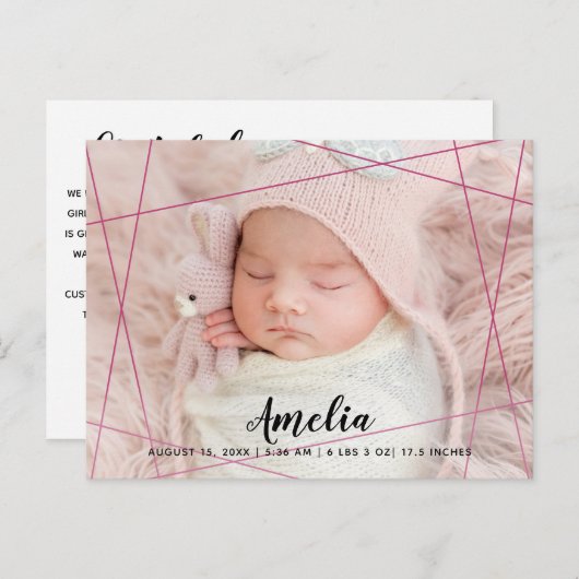 Carte Postale Faire-part Ligne géométrique moderne Brith photo (Devant / Derrière)