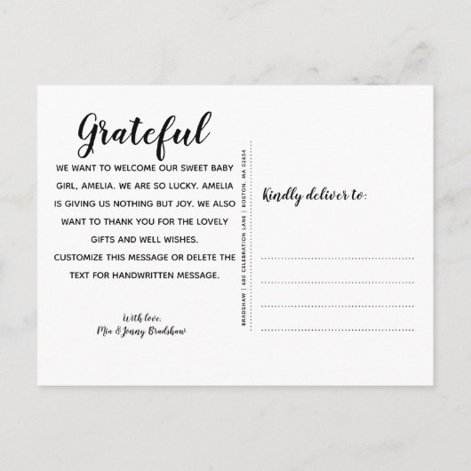 Carte Postale Faire-part Ligne géométrique moderne Brith photo (Dos)