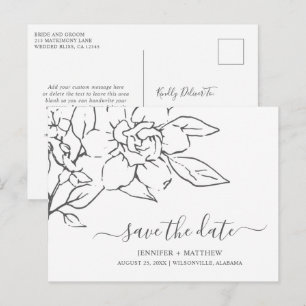 Carte Postale Faire-part Ligne neutre Fleurs Mariage Enregistrer la date