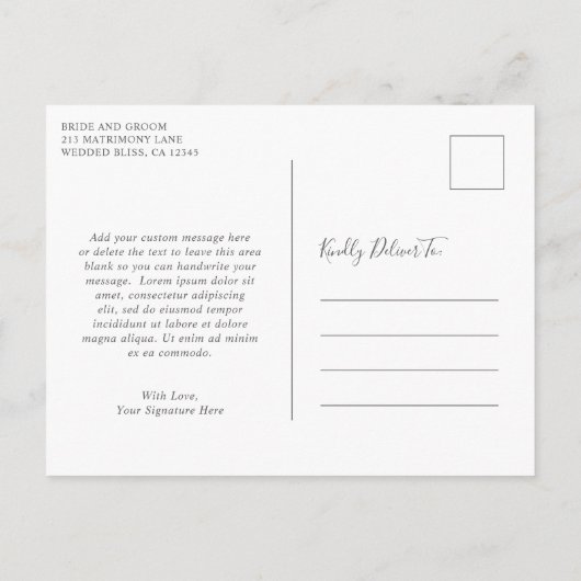 Carte Postale Faire-part Ligne neutre Fleurs Mariage Enregistrer la date (Dos)