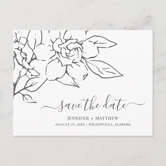 Carte Postale Faire-part Ligne neutre Fleurs Mariage Enregistrer la date (Devant)