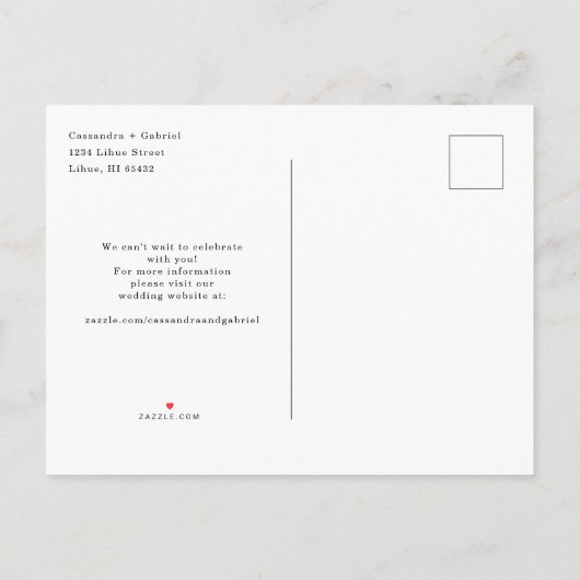 Carte Postale Faire-part Lihue Mariage Enregistrer la Date (Dos)