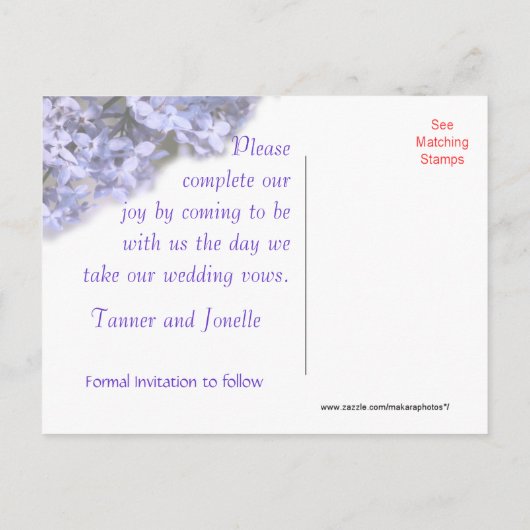 Carte Postale Faire-part Lilac Enregistrer l'Invitation à la Date - ou tout (Dos)