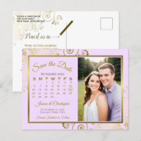 Lilac Purple Gold Mariage Enregistrer Date Calendr
