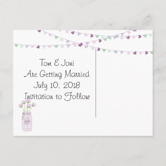 Carte Postale Faire-part Lilac Purple Mason Jar Burlap Lace Enregistrer la (Dos)