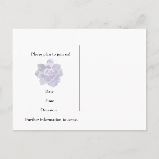 Carte Postale Faire-part Lilac translucide Succulent enregistrer la date (Dos)
