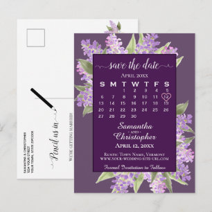 Carte Postale Faire-part Lilas Rustiques Calendrier de Mariage Épargnez la