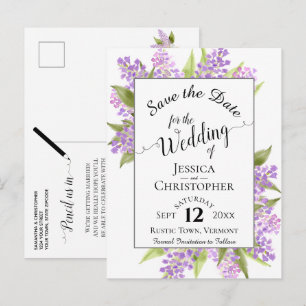 Carte Postale Faire-part Lilas Rustiques et Mariage de Calligraphie Enregis