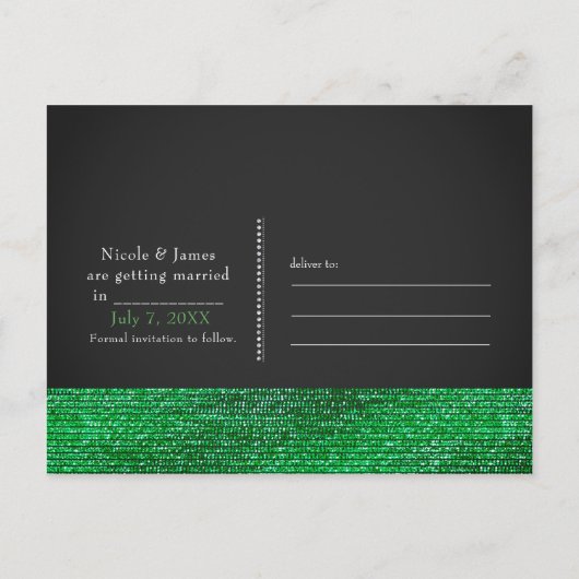 Carte Postale Faire-part Lime Green Sequins Glam Moderne Enregistrer la dat (Dos)