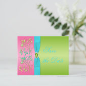 Carte Postale Faire-part Lime, rose et Aqua Floral Enregistrer la date Cart (Debout devant)