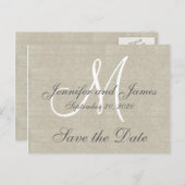 Carte Postale Faire-part Linge de monogramme Enregistrer la date (Devant / Derrière)