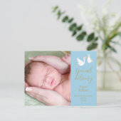 Carte Postale Faire-part Livraison spéciale cigogne bébé garçon photo bleu  (Debout devant)