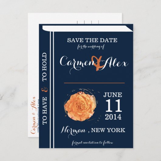 Carte Postale Faire-part Livre d'Histoire Enregistrer la Date (Devant / Derrière)