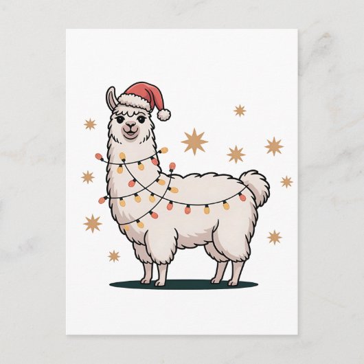 Carte Postale Faire-part Llama Alpaca With Santa Hat And Christmas Light (Devant)