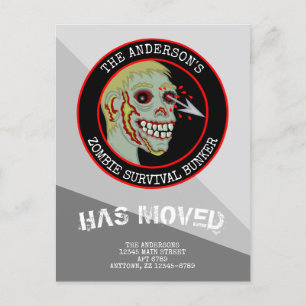 Carte Postale Faire-part Logo Rouge Noir Zombie Drôle Nouvelle Adresse