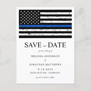 Carte Postale Faire-part Loi de la ligne bleue mince mariage de police d'ap