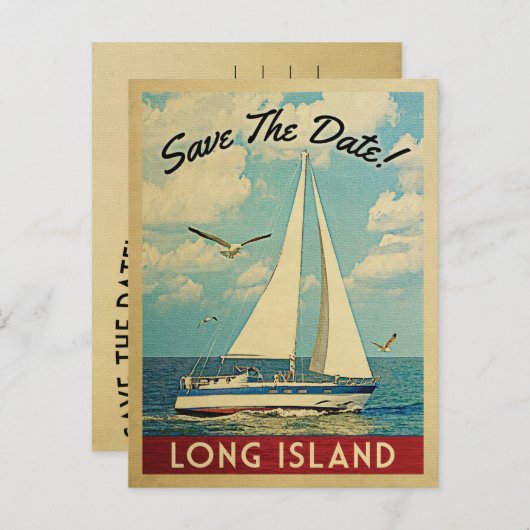 Carte Postale Faire-part Long Island Enregistrer Date Voilier Nautique (Devant / Derrière)