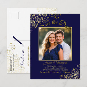 Carte Postale Faire-part L'or en dentelle sur une photo de mariage à sauveg