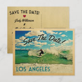 Carte Postale Faire-part Los Angeles Save The Date California Surfing (Devant / Derrière)