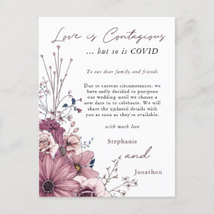 Carte Postale Faire-part Love Contagious Mariage Postpone PInk Lilac Floral