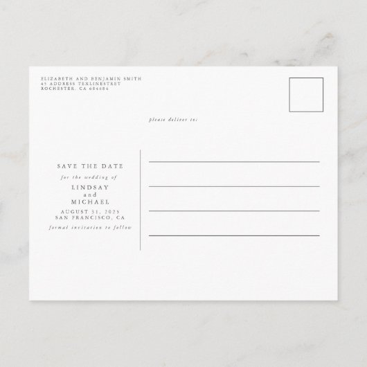 Carte Postale Faire-part Love Heart Élégant Minimal Enregistrer La Date Pho (Dos)