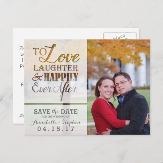 Carte Postale Faire-part Love Laughter Happily Ever Après Save the Date (Devant / Derrière)