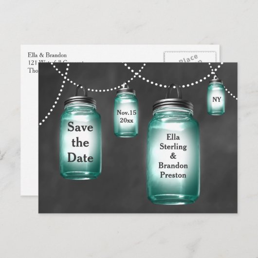 Carte Postale Faire-part Love Mason Jars Enregistrer la date (Devant / Derrière)