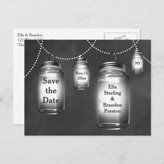 Carte Postale Faire-part Love Mason Jars sur Chalkboard Enregistrer la date (Devant / Derrière)