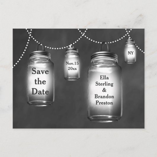 Carte Postale Faire-part Love Mason Jars sur Chalkboard Enregistrer la date (Devant)