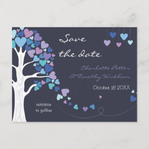 Carte Postale Faire-part Love Tree Hearts Mariage hivernal Enregistrer la d