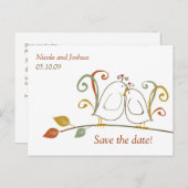 Carte Postale Faire-part Lovebirds sur Branches Enregistrer les dates (Devant / Derrière)