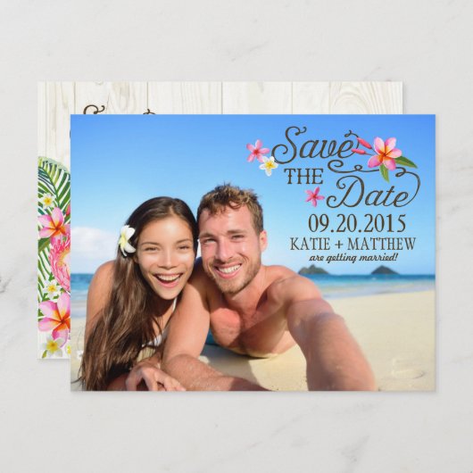 Carte Postale Faire-part Luau Hawaïen Rustique Plage Enregistrer la Date (Devant / Derrière)