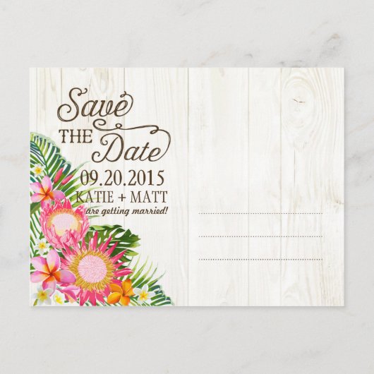 Carte Postale Faire-part Luau Hawaiian Rustic Beach Enregistrer la date (Dos)