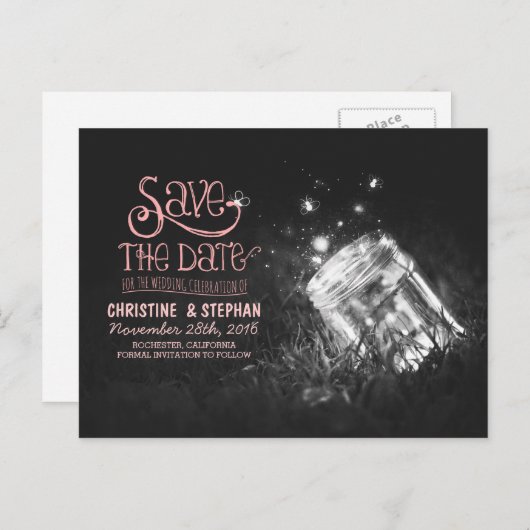 Carte Postale Faire-part lucioles mason jarre rustique romantique enregistr (Devant / Derrière)