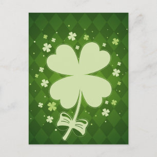 Carte Postale Faire-part Lucky Green Diamond Four Leaf Ribbon Trèfle