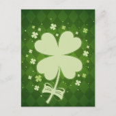 Carte Postale Faire-part Lucky Green Diamond Four Leaf Ribbon Trèfle (Devant)