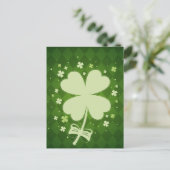 Carte Postale Faire-part Lucky Green Diamond Four Leaf Ribbon Trèfle (Debout devant)