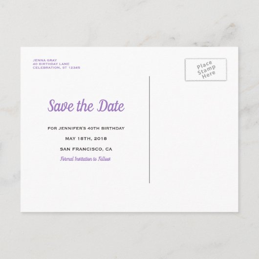 Carte Postale Faire-part Lumières Bokeh Enregistrez la date Fête d'annivers (Dos)