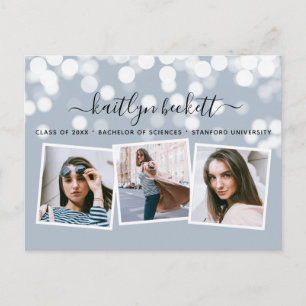 Carte Postale Faire-part Lumières Bokeh Modernes 3 Photo Remise des diplôme