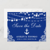 Carte Postale Faire-part Lumières d'ancre nautiques et dentelle Save the Da (Devant / Derrière)