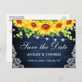 Carte Postale Faire-part Lumières de Bois Bleu Rustique Tournesols Save The (Devant / Derrière)