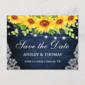 Carte Postale Faire-part Lumières de Bois Bleu Rustique Tournesols Save The (Devant)