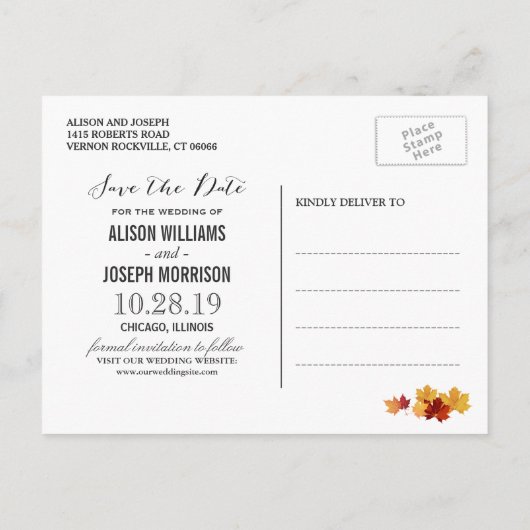 Carte Postale Faire-part Lumières de chaîne de feuilles d'automne rustiques (Dos)