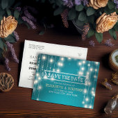 Carte Postale Faire-part Lumières de Chaîne de Turquoise Chic Mariage Écono