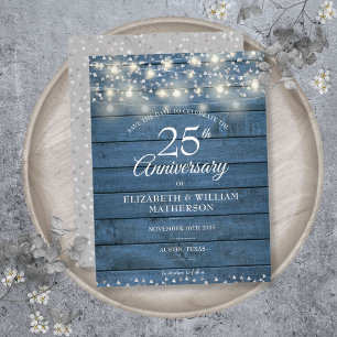 Carte Postale Faire-part Lumières de chaîne en bois pour le 25e anniversair