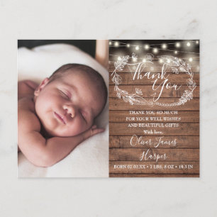 Carte Postale Faire-part Lumières de Chaîne Rustiques de Photo de Bébé Merc