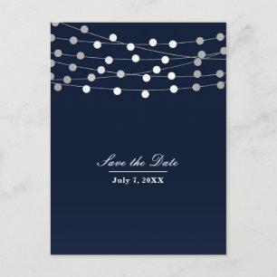 Carte Postale Faire-part Lumières de corde de marine bleue Save the Date Mo