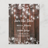 Carte Postale Faire-part Lumières de corde en bois rustique mariage de gran (Devant)