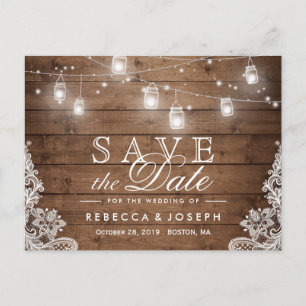 Carte Postale Faire-part Lumières de corde rustiques dentelle Save the Date